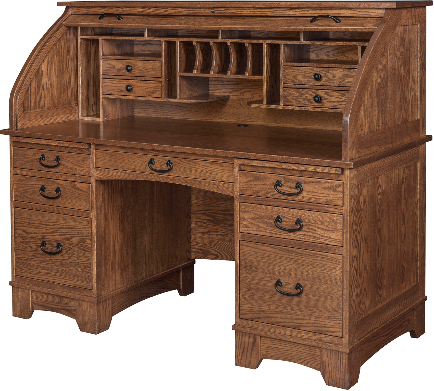 Roll Top Desk Solid Oak Wood - 54 Inch Deluxe Executive Rolltop Desk  Burnished Walnut Stain for Home Office Secretary Organizer Roll Hutch Top  Easy